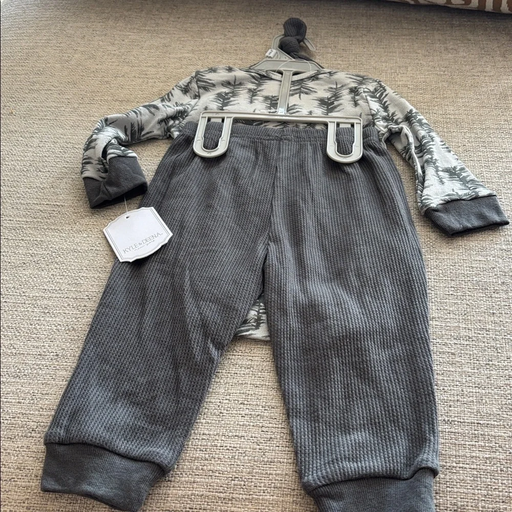 Kyle & Deena Cutie Pie Baby 2tone grey thermal texture cotton blend 3 piece set